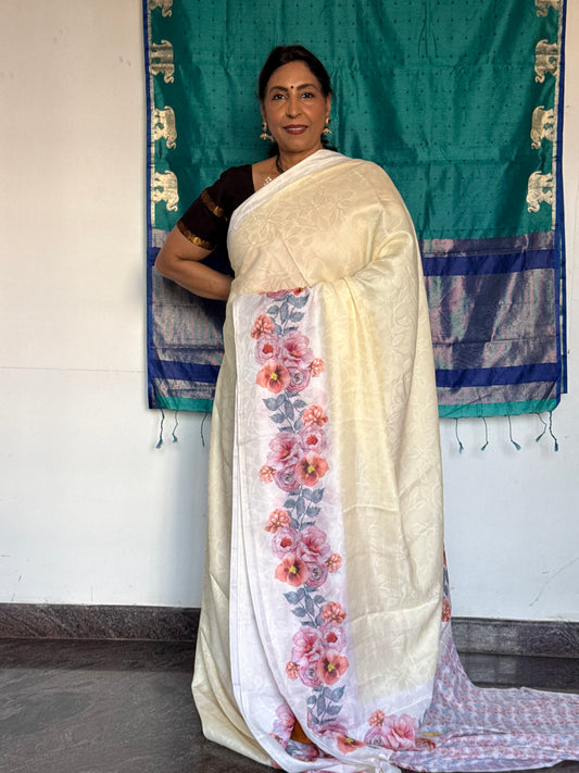 Yellow pastel semi silk saree