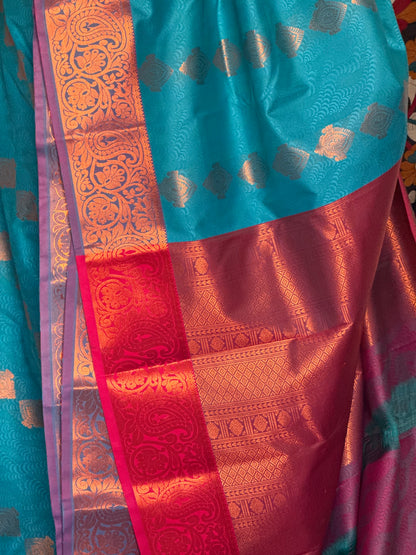 Blue & plum maroon semi silk