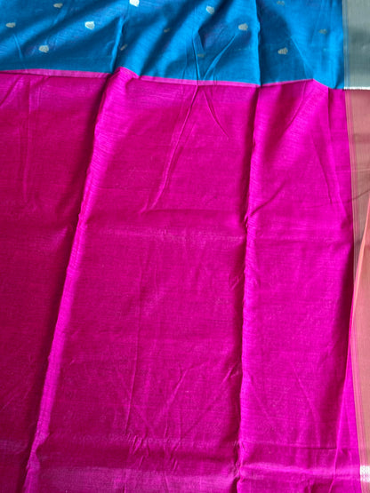 Semi Silk Cotton saree - Blue & Pink
