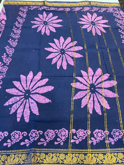 Navy blue & pink Sungudi cotton saree
