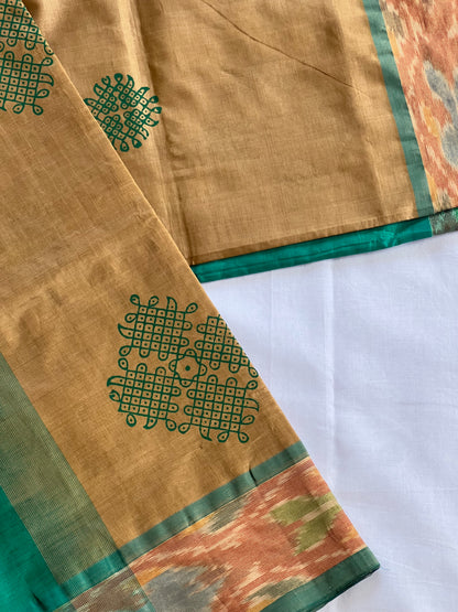 Beige kolam semi silk cotton saree