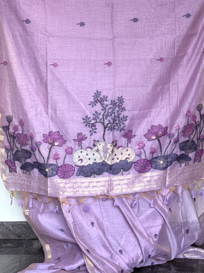 Lilac semi matka saree