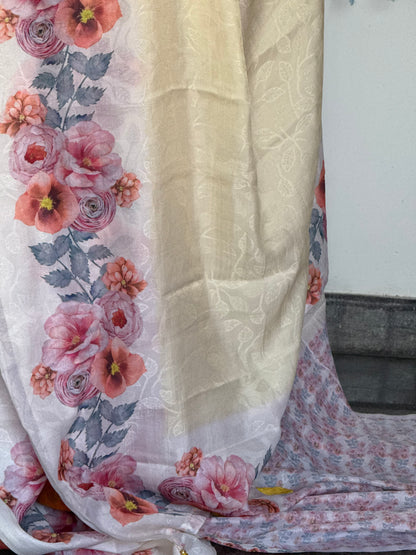 Yellow pastel semi silk saree