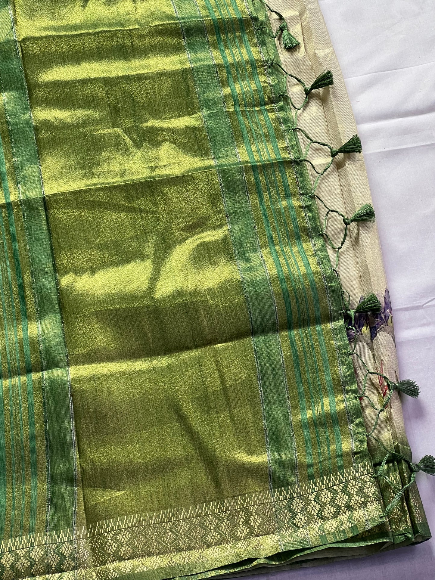 Green tissue semi tussar saree