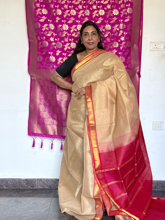 Beige silk saree