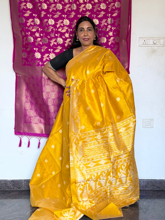 Yellow semi tussar saree