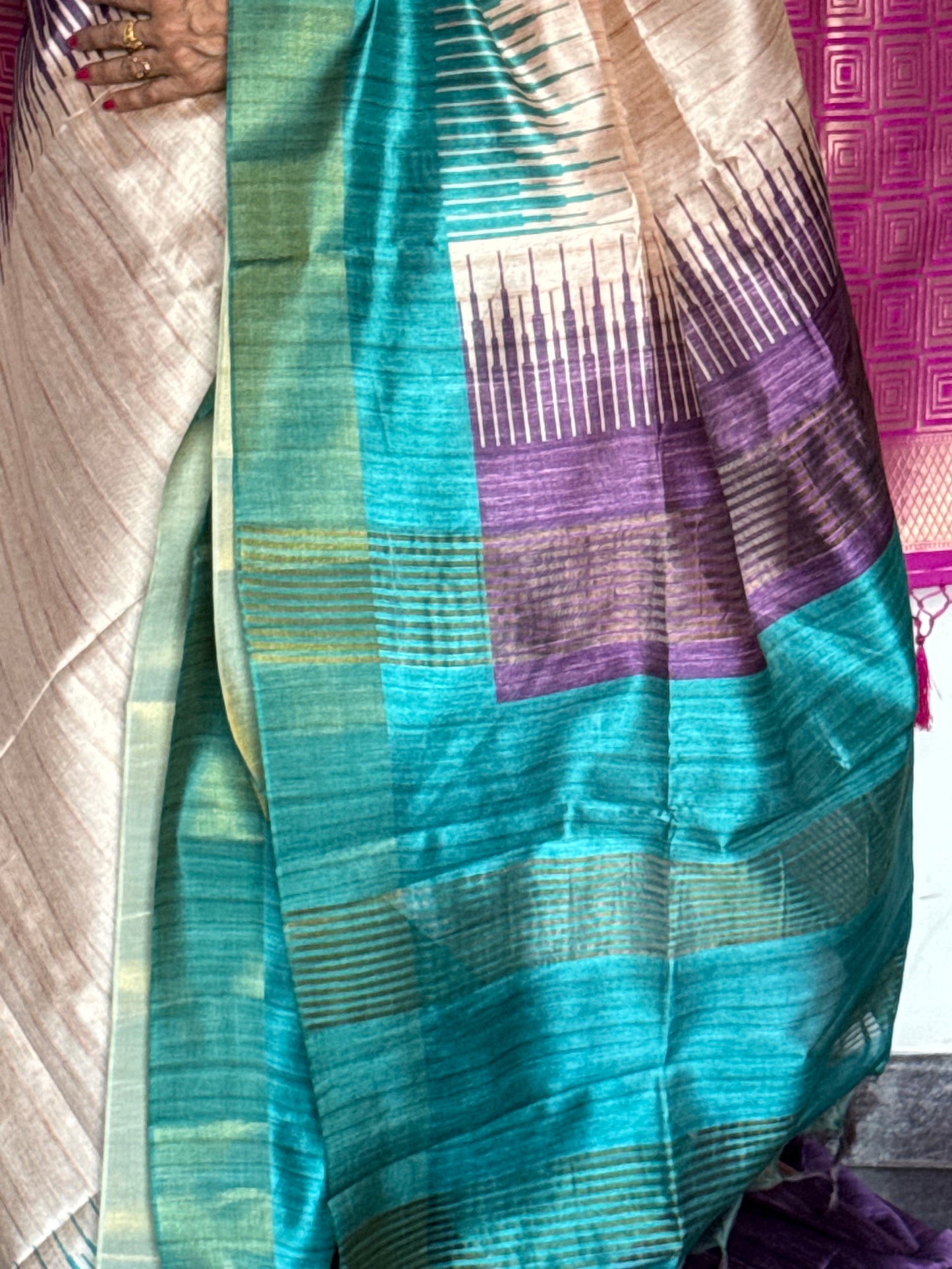 Semi tussar saree with contrast blue & purple