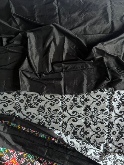 Black and Grey ikat silk saree