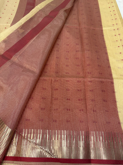 Cream and maroon semi silk saree