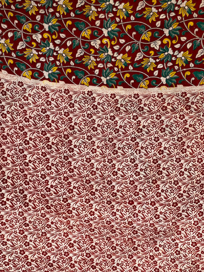 Red and green Kalamkari cotton saree
