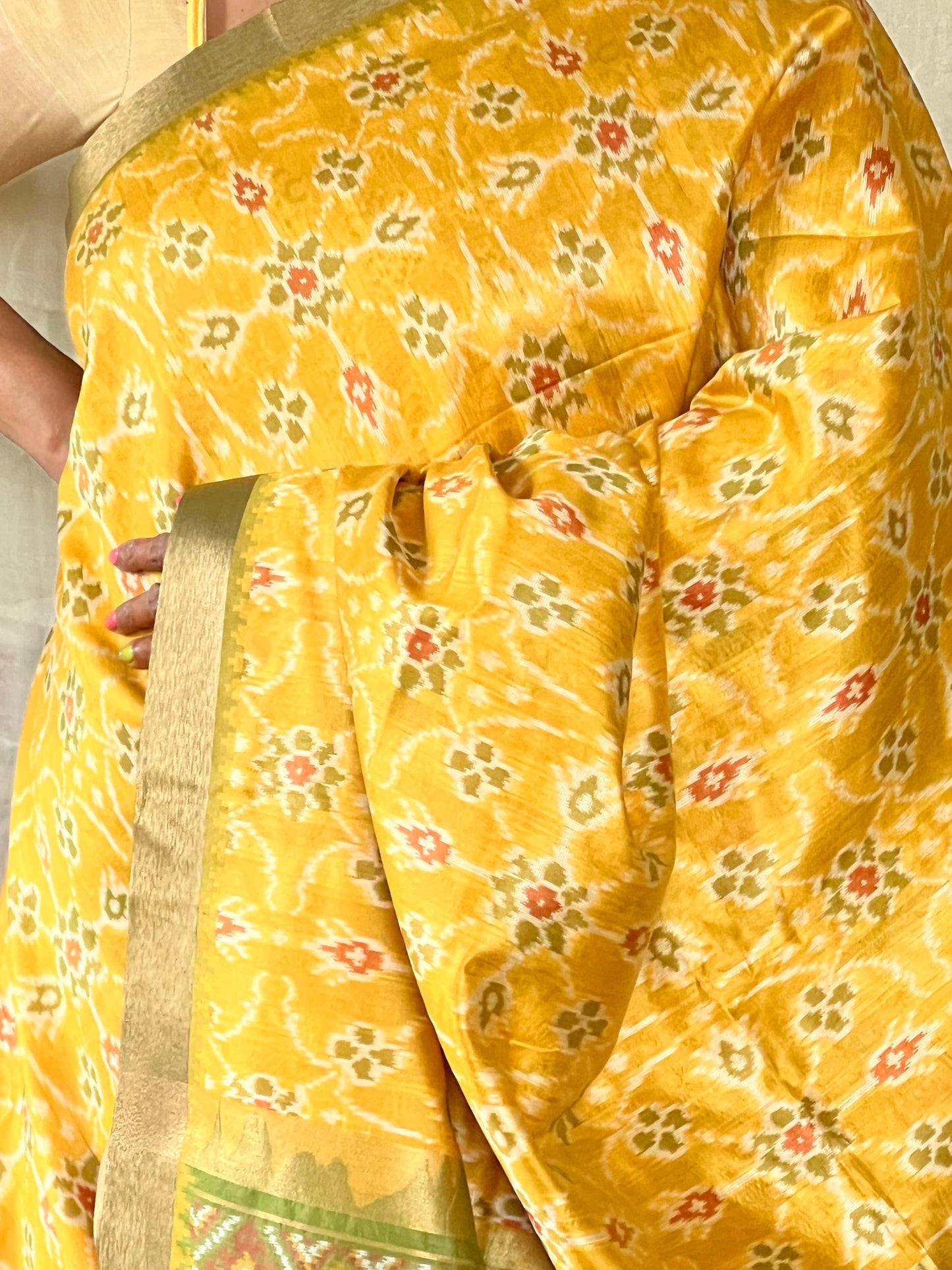 Mustard Semi patola silk saree