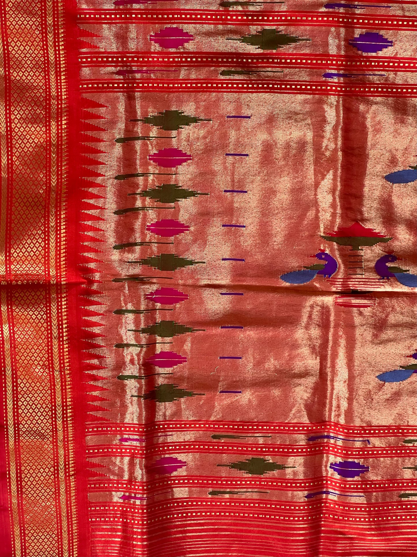 Bright red pure pythini silk saree