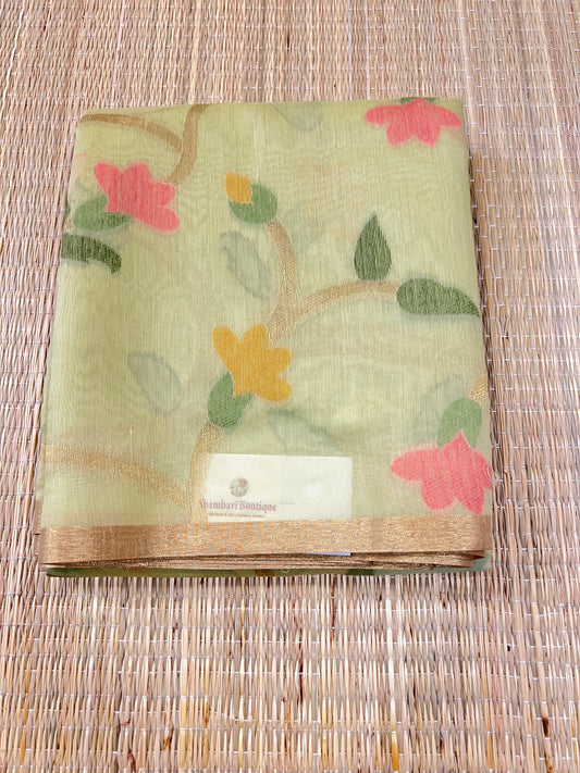 Pastel green semi matka silk saree