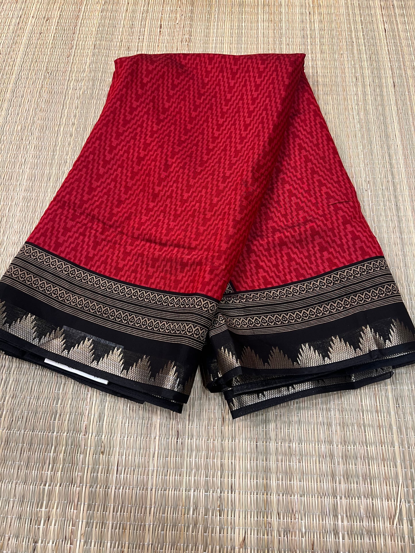 Red black semi silk cotton saree