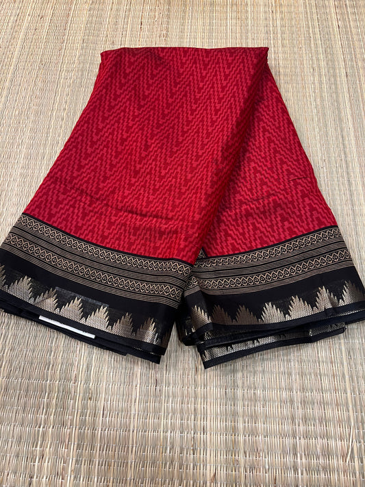 Red black semi silk cotton saree