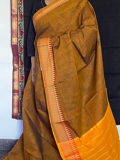 Rust orange Mangalagiri cotton saree