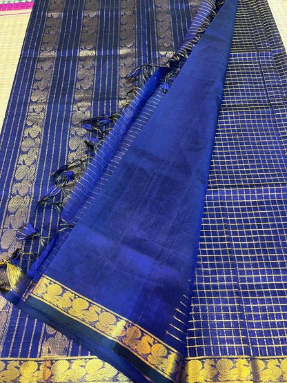 Blue kattam silk cotton saree