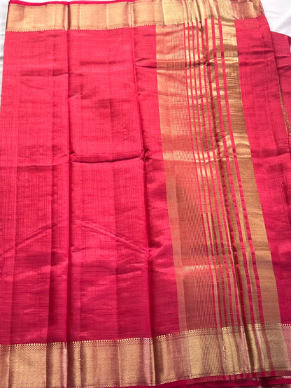 Plain Red Semi silk Cotton Saree