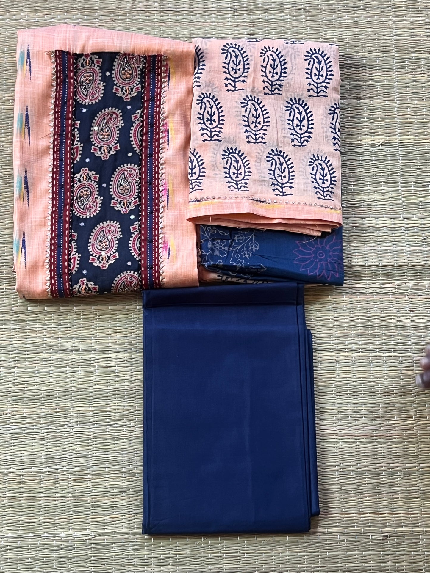 Cream blue material set