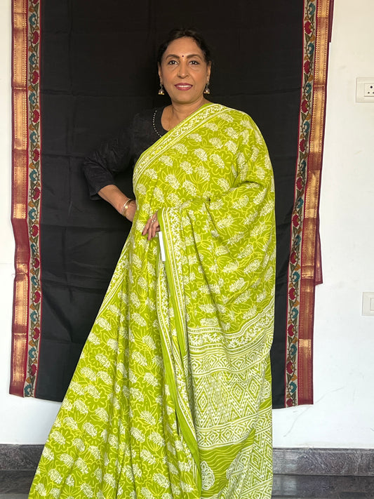 Green Jaipur cotton saree