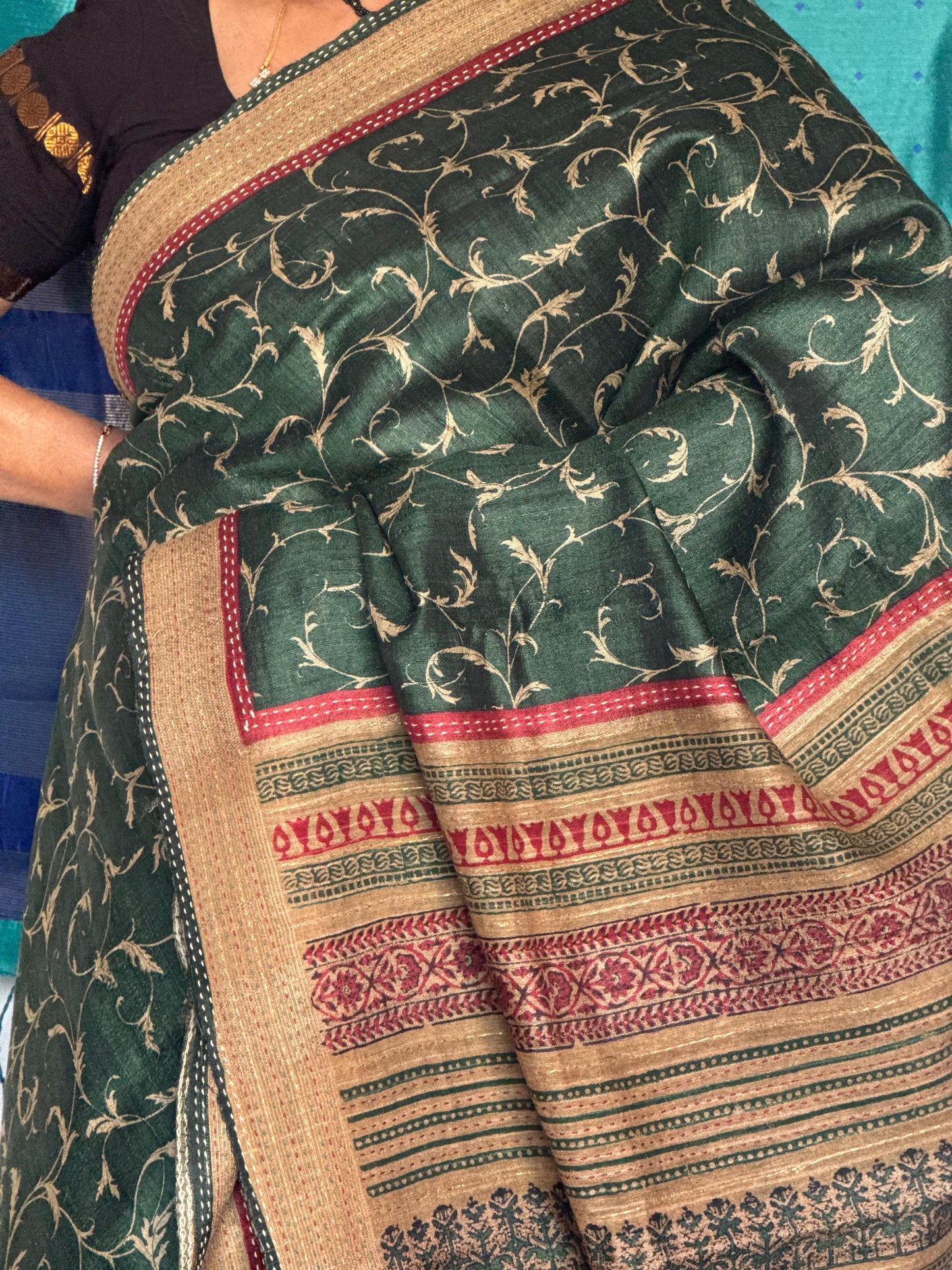 Forest Green & Maroon Heritage Tussar Silk