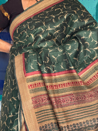 Forest Green & Maroon Heritage Tussar Silk