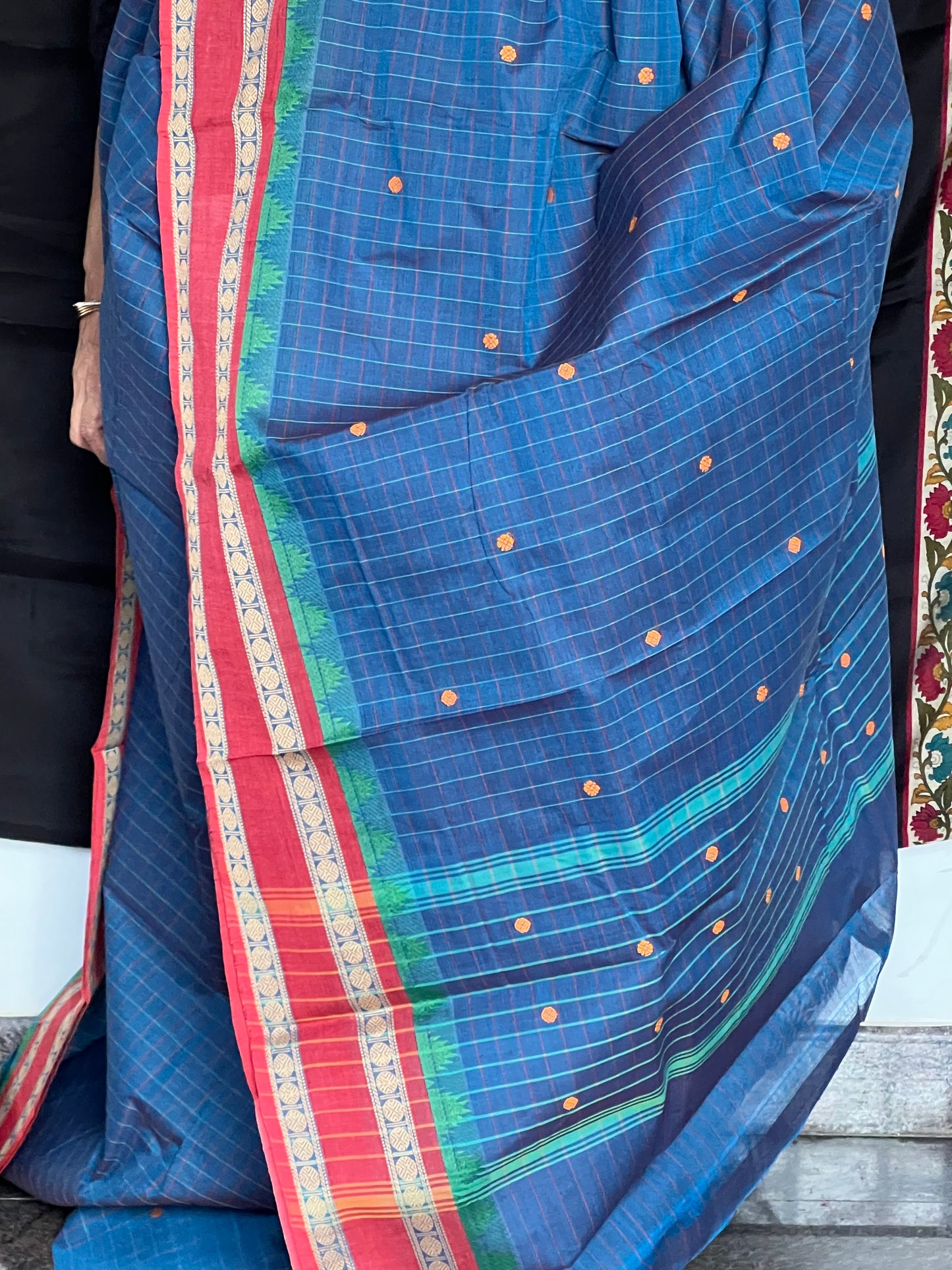 Blue Checks kanchi cotton saree
