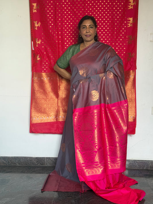 Soft silk with rich pink pallu