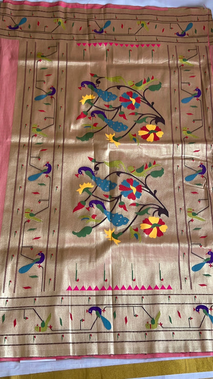 Baby pink semi Paithani silk saree
