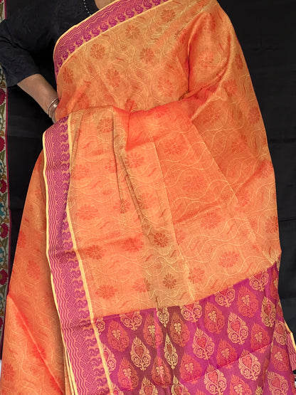 Orange pure cotton saree