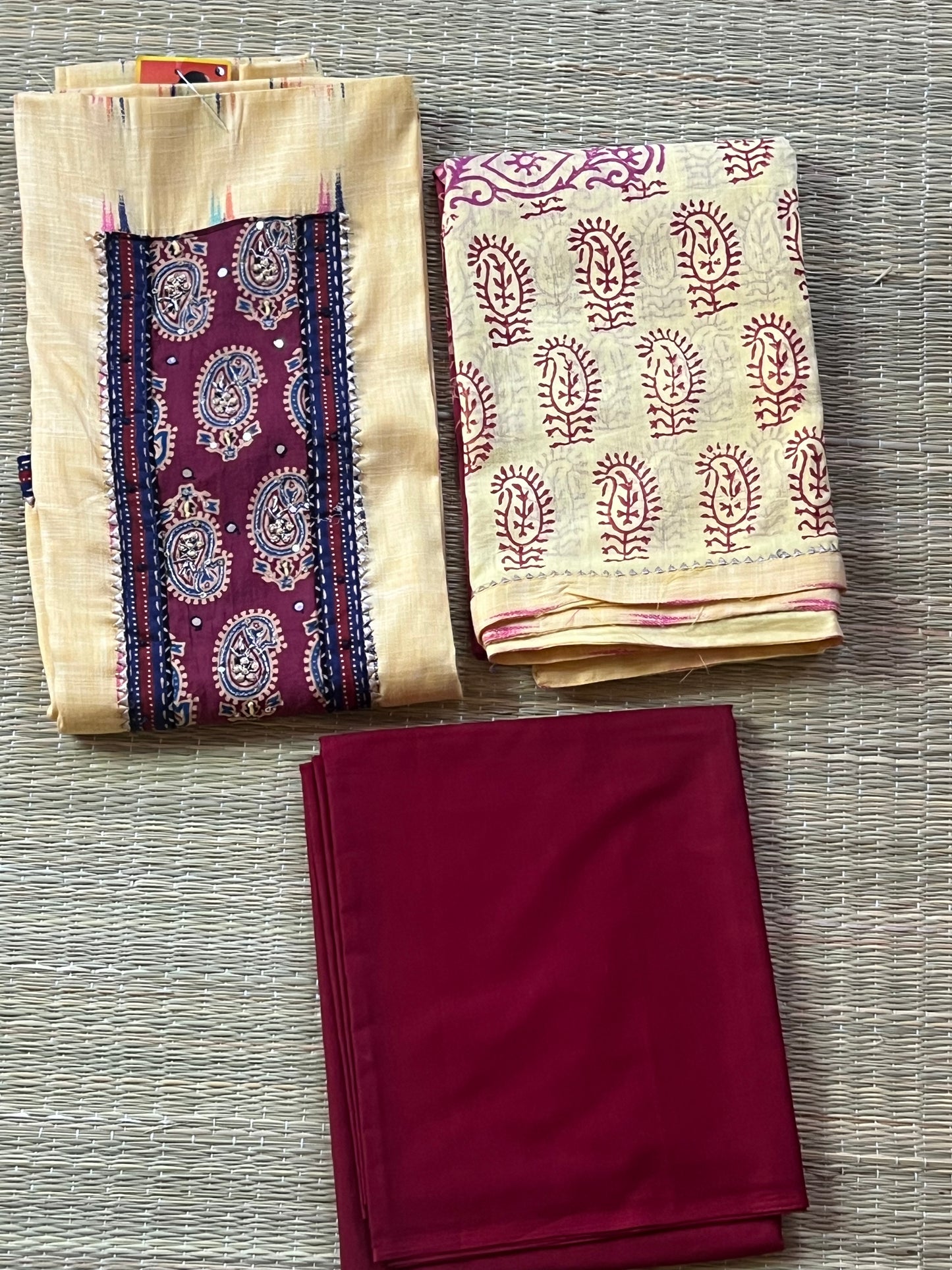 Yellow maroon material set
