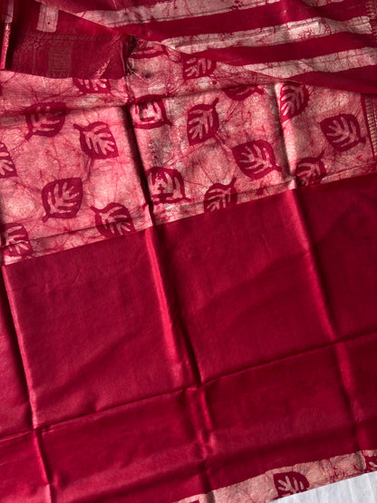 Red semi tussar silk saree