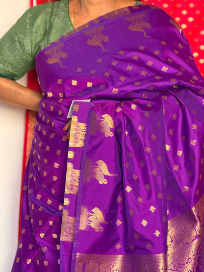 Purple semi banaras saree