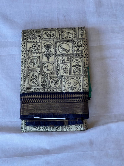 Dark blue ganga Jamuna Tussar silk saree
