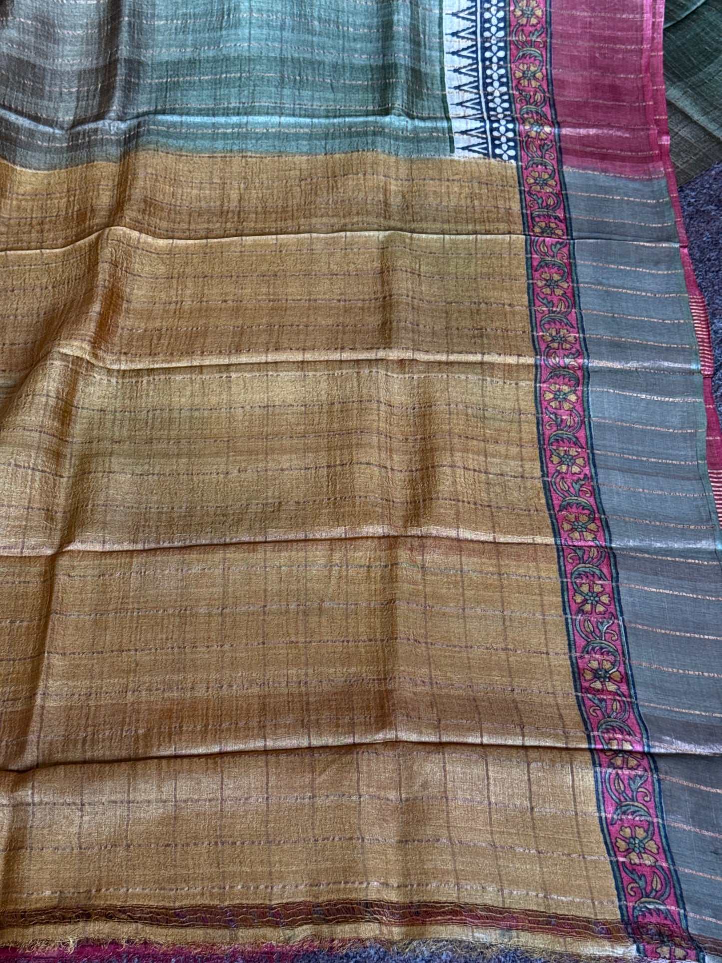 Green tussar silk saree