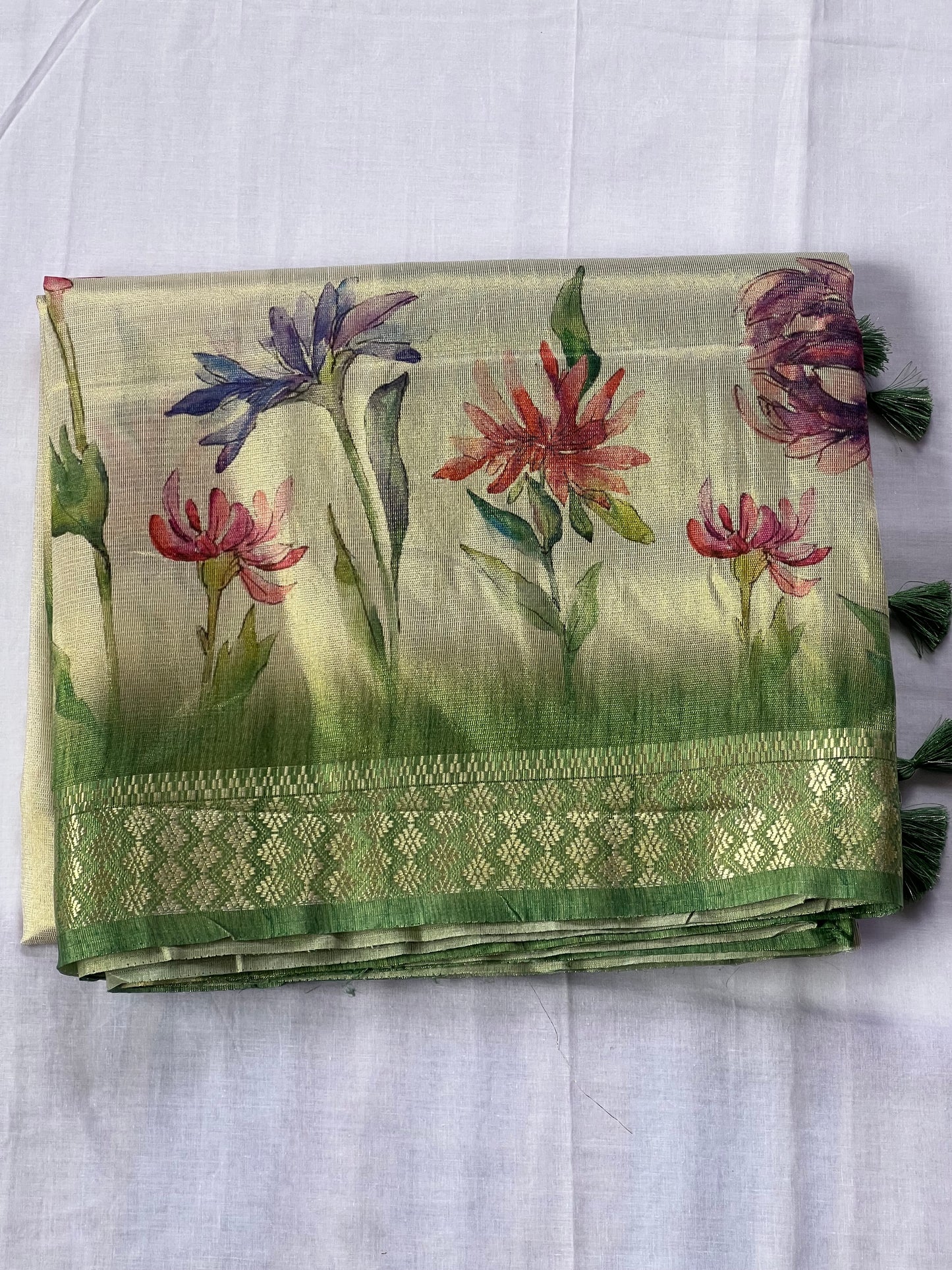 Green tissue semi tussar saree