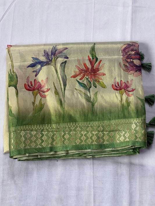 Green tissue semi tussar saree