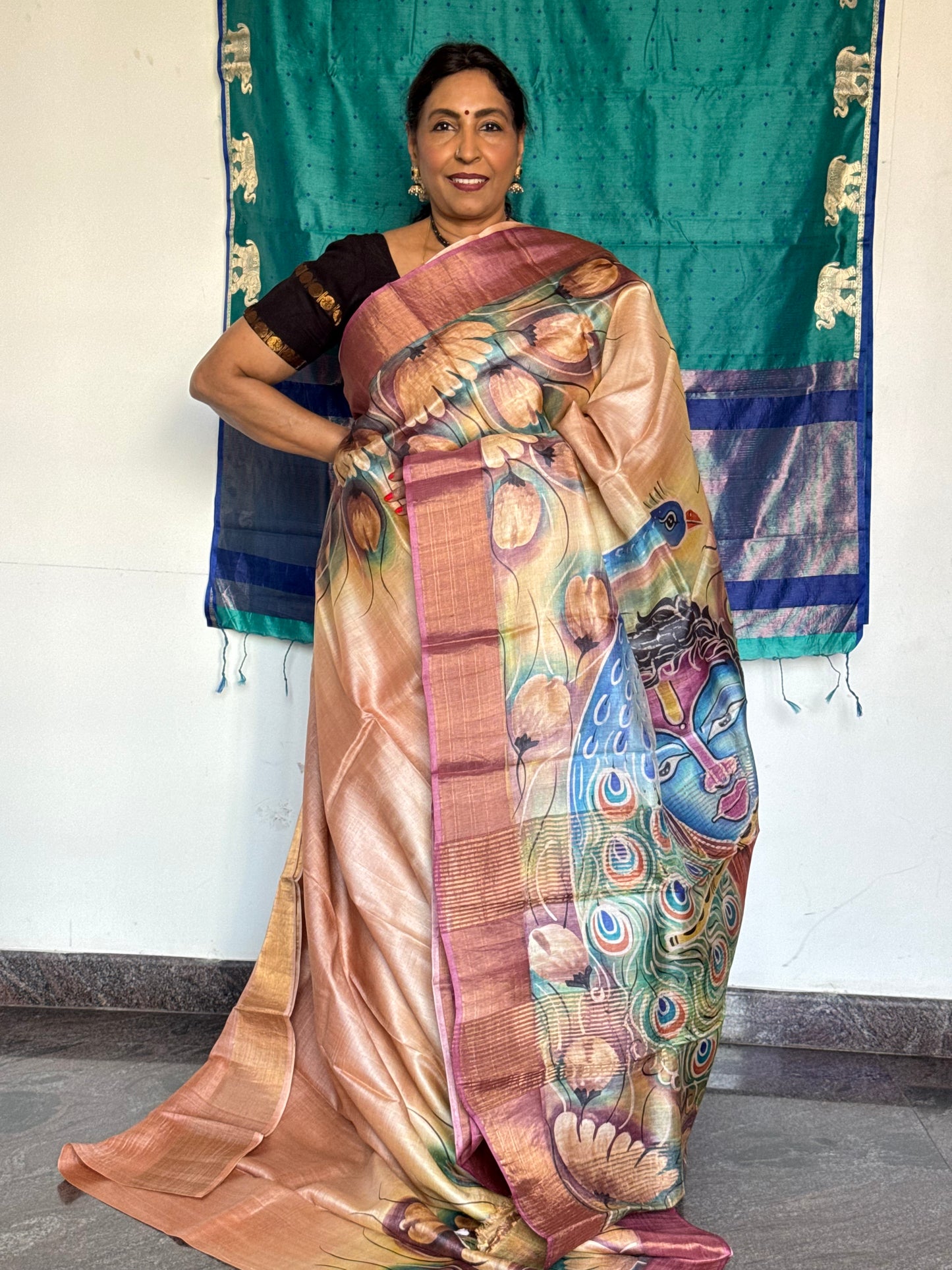 Printed tussar silk saree
