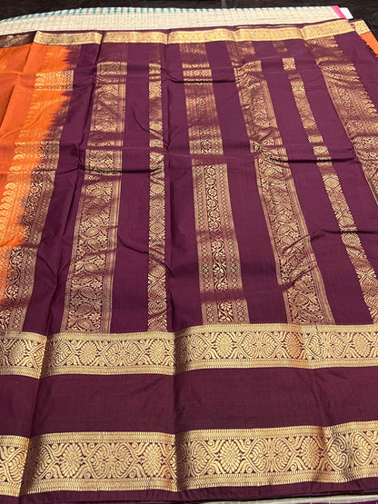 Rust Orange & brown semi silk saree