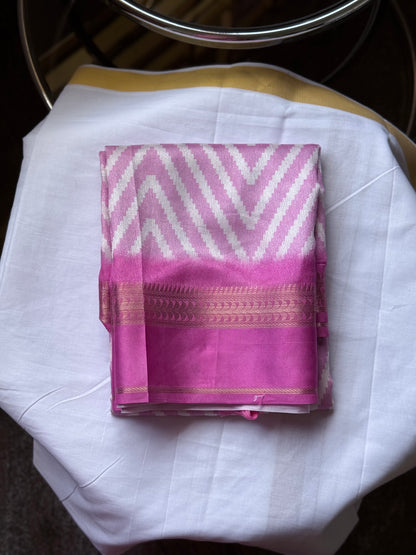 Semi crepe printed saree pink