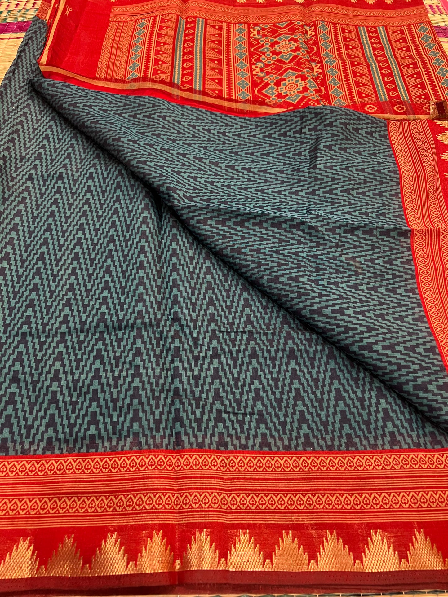 Red blue semi soft silk