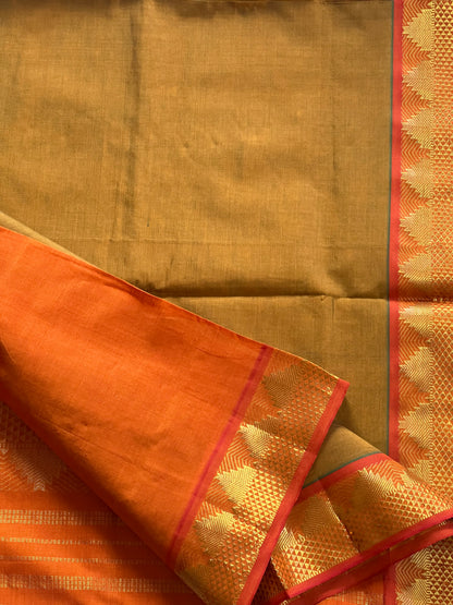 Mustard & orange semi silk cotton saree