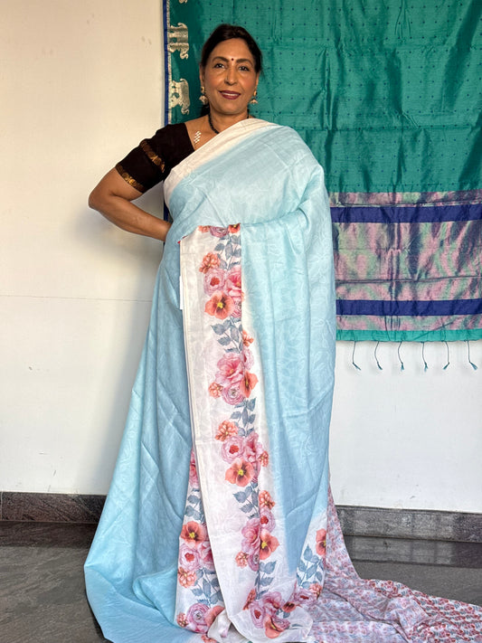 Blue pastel semi silk saree