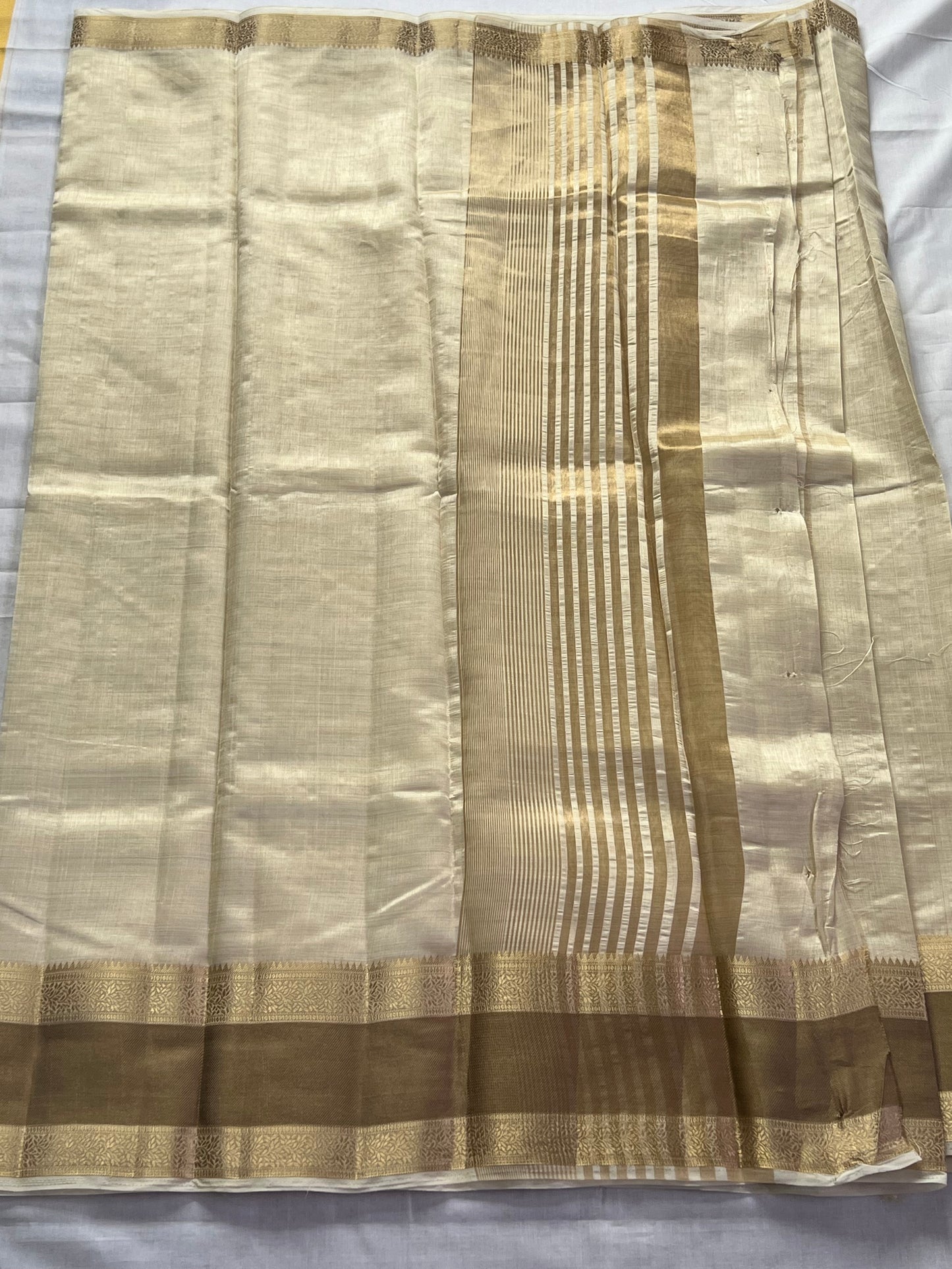 Pearl white semi silk cotton saree