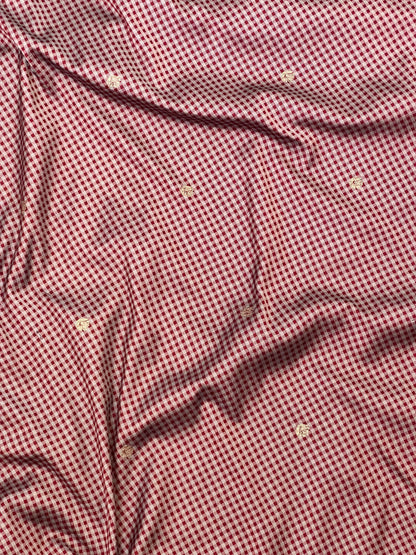 Red checks semi silk saree