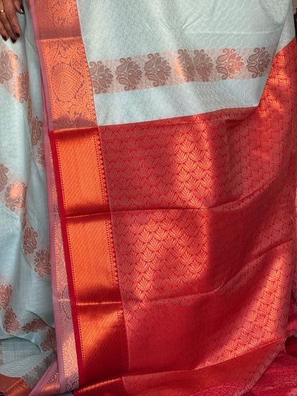 Aqua Blue semi silk saree
