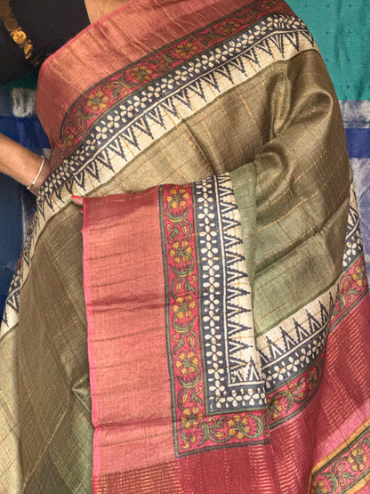 Green tussar silk saree
