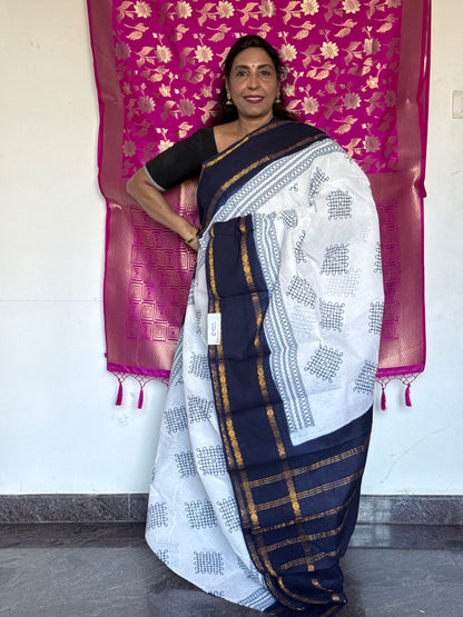 Black and white sungudi saree
