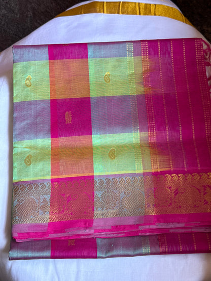 Multicoloured Checks Silk Cotton Saree