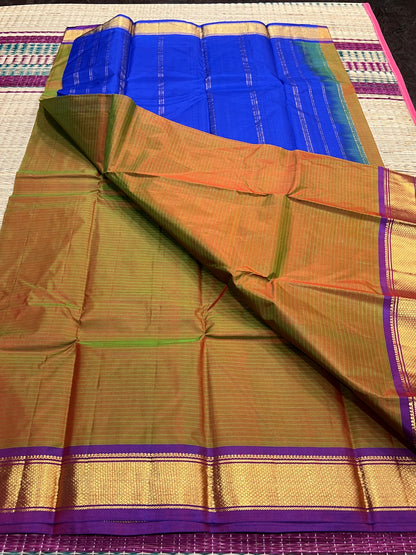 Brown & blue pure Kanchivaram silk saree
